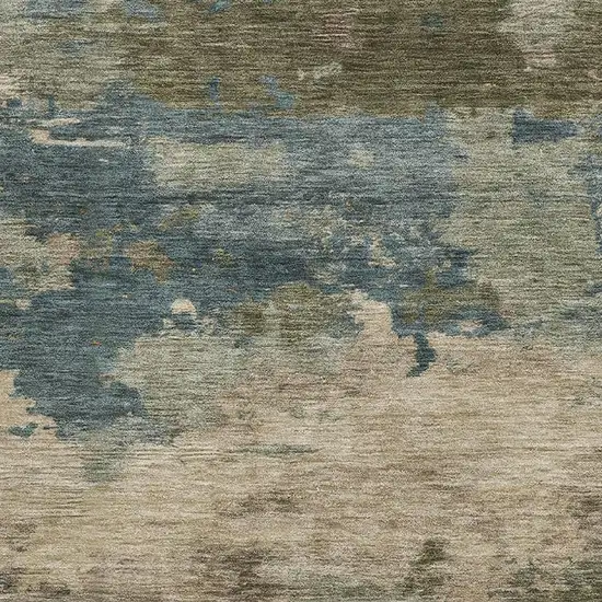 Teal And Beige Abstract Washable Area Rug With UV Protection Photo 3