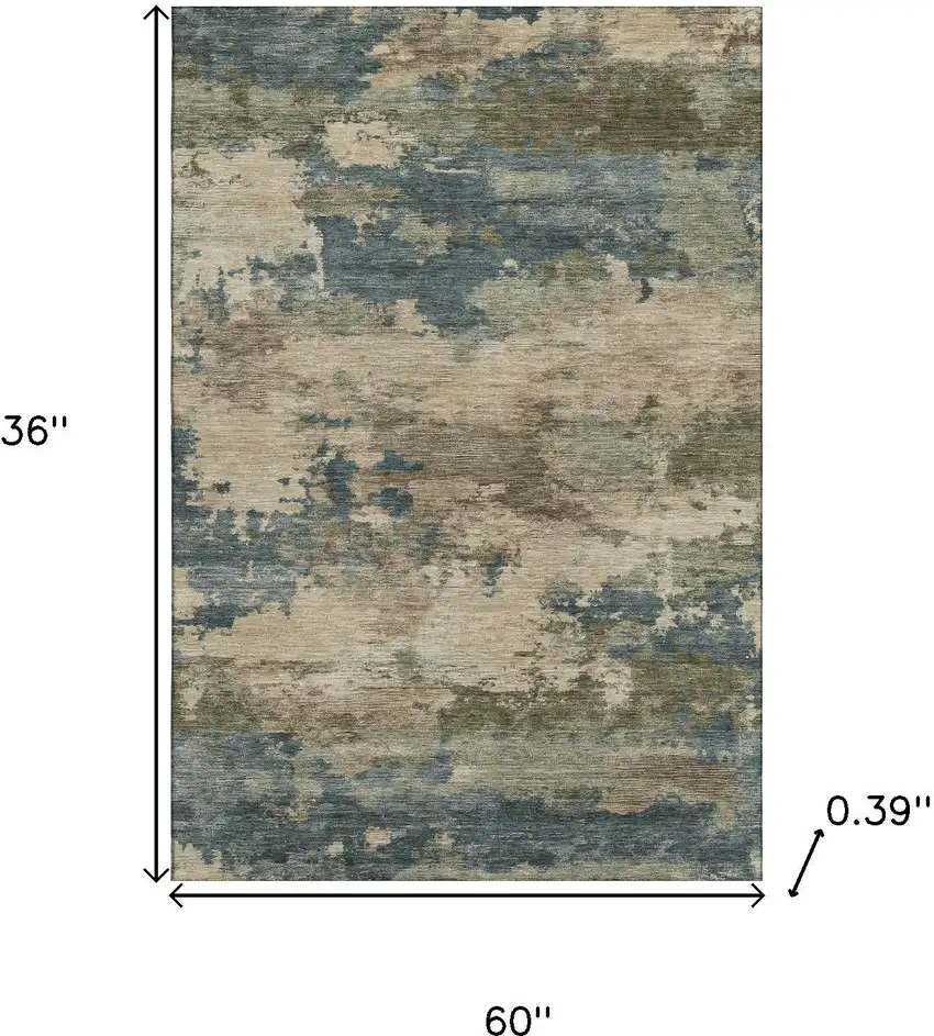 Teal And Beige Abstract Washable Area Rug With UV Protection Photo 9