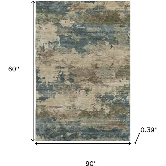 Teal And Beige Abstract Washable Area Rug With UV Protection Photo 9