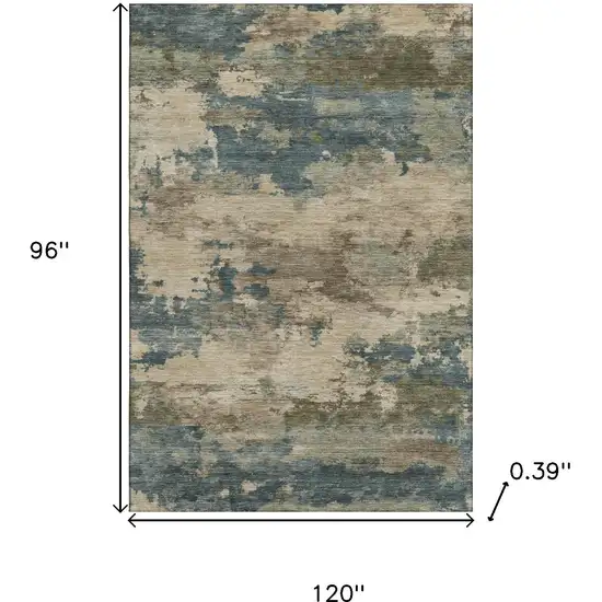 Teal And Beige Abstract Washable Area Rug With UV Protection Photo 9