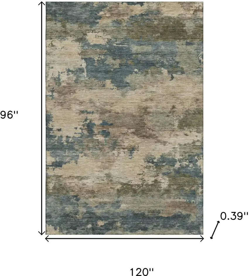Teal And Beige Abstract Washable Area Rug With UV Protection Photo 9