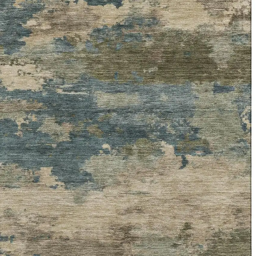 Teal And Beige Abstract Washable Area Rug With UV Protection Photo 3