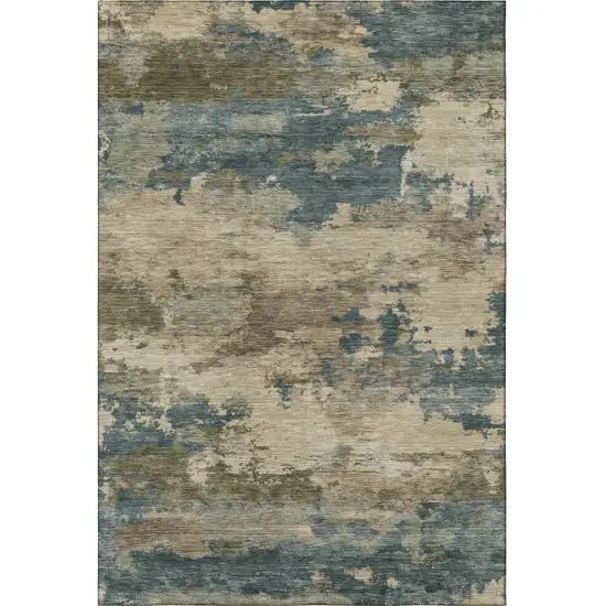 Teal And Beige Abstract Washable Area Rug With UV Protection Photo 4