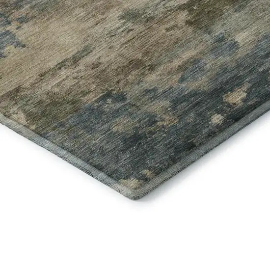 Teal And Beige Abstract Washable Area Rug With UV Protection Photo 7