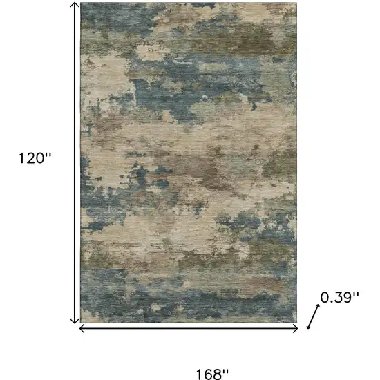 Teal And Beige Abstract Washable Area Rug With UV Protection Photo 9