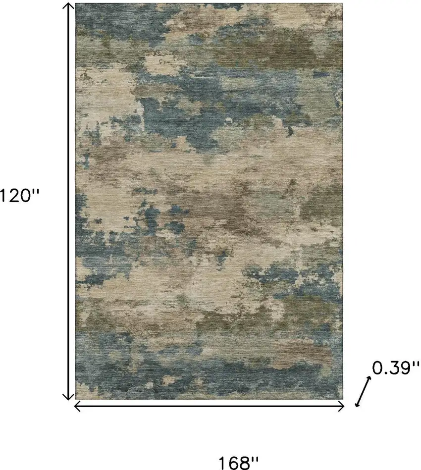 Teal And Beige Abstract Washable Area Rug With UV Protection Photo 9