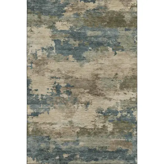 Teal And Beige Abstract Washable Area Rug With UV Protection Photo 2