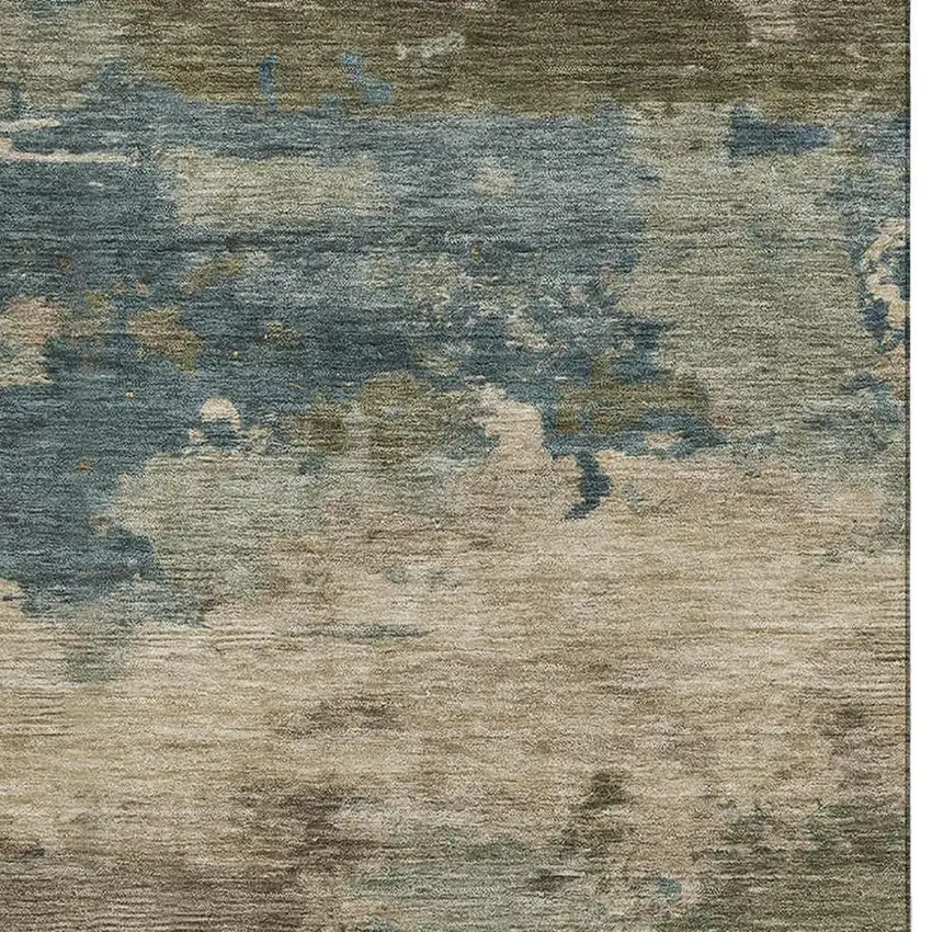 Teal And Beige Abstract Washable Area Rug With UV Protection Photo 3
