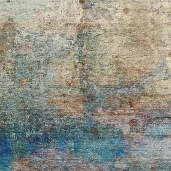 Teal And Beige Abstract Washable Area Rug With UV Protection Photo 3