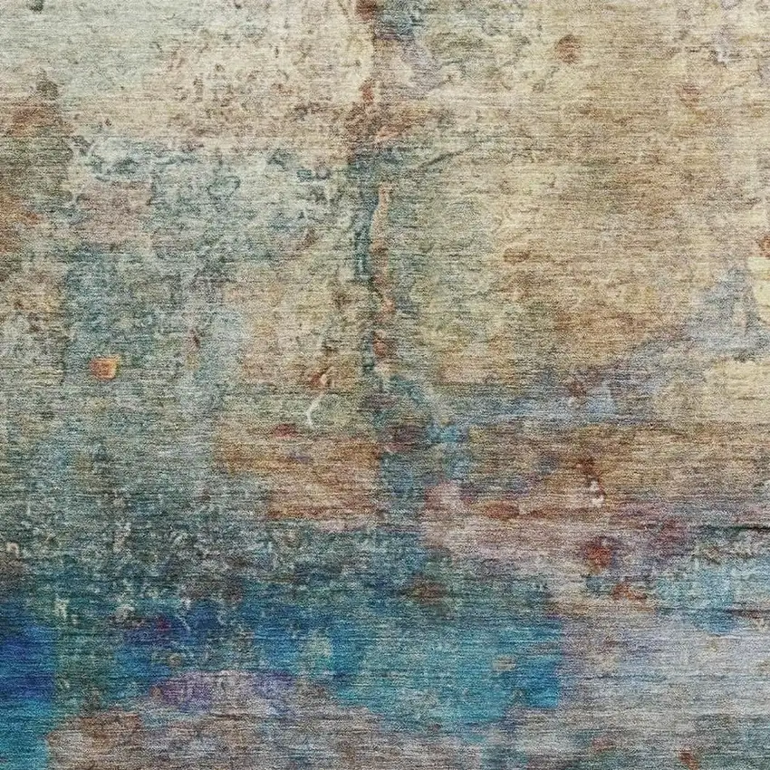 Teal And Beige Abstract Washable Area Rug With UV Protection Photo 3