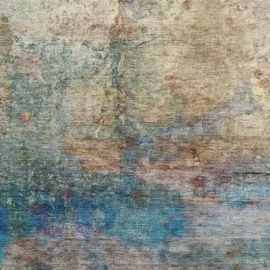 Teal And Beige Abstract Washable Area Rug With UV Protection Photo 3