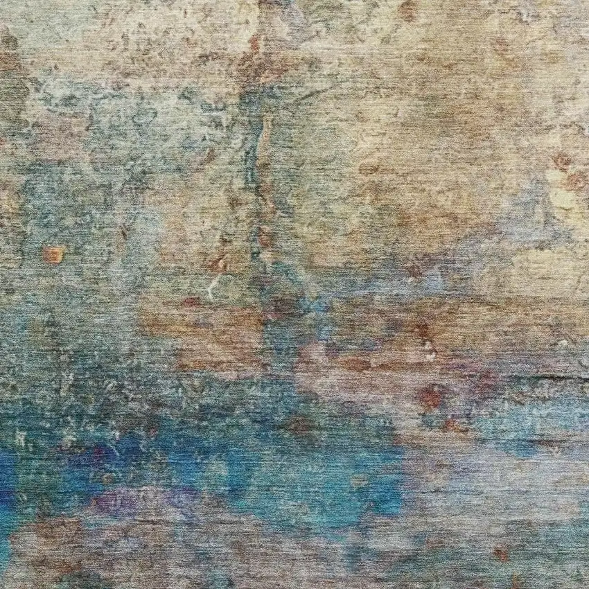 Teal And Beige Abstract Washable Area Rug With UV Protection Photo 3