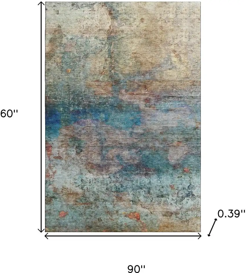Teal And Beige Abstract Washable Area Rug With UV Protection Photo 9