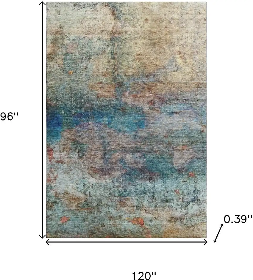 Teal And Beige Abstract Washable Area Rug With UV Protection Photo 9