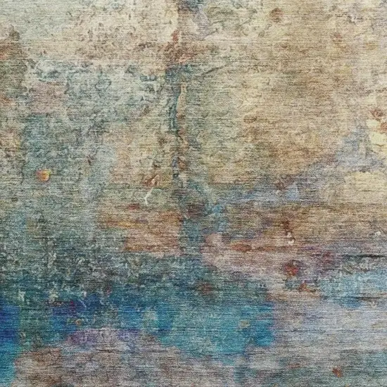 Teal And Beige Abstract Washable Area Rug With UV Protection Photo 3