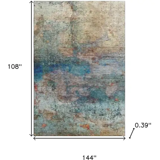 Teal And Beige Abstract Washable Area Rug With UV Protection Photo 9