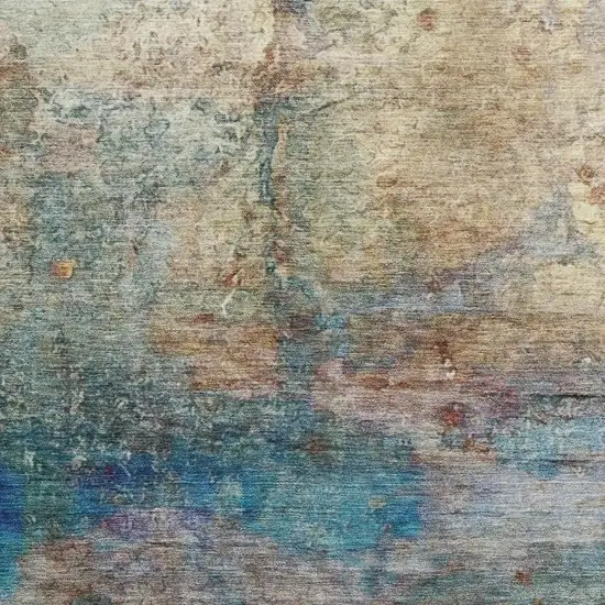 Teal And Beige Abstract Washable Area Rug With UV Protection Photo 3