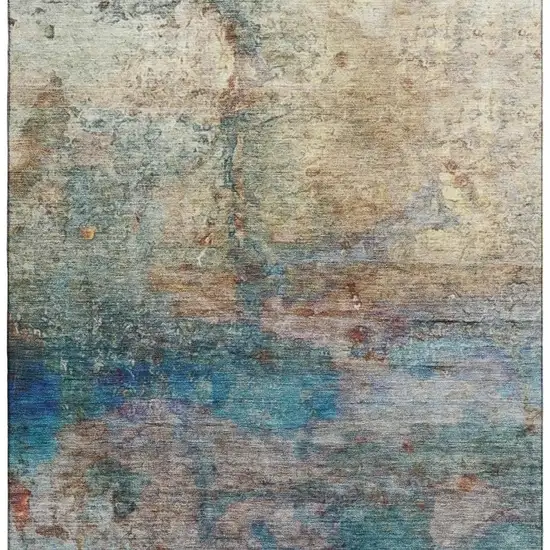 Teal And Beige Abstract Washable Area Rug With UV Protection Photo 4