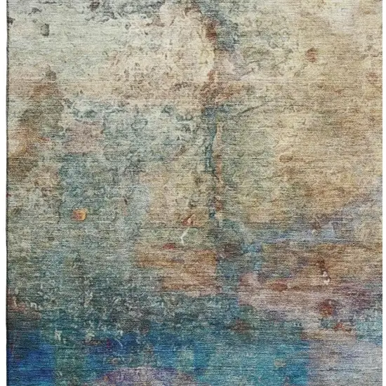 Teal And Beige Abstract Washable Area Rug With UV Protection Photo 3