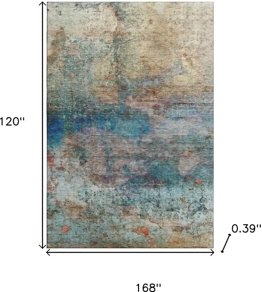 Teal And Beige Abstract Washable Area Rug With UV Protection Photo 9