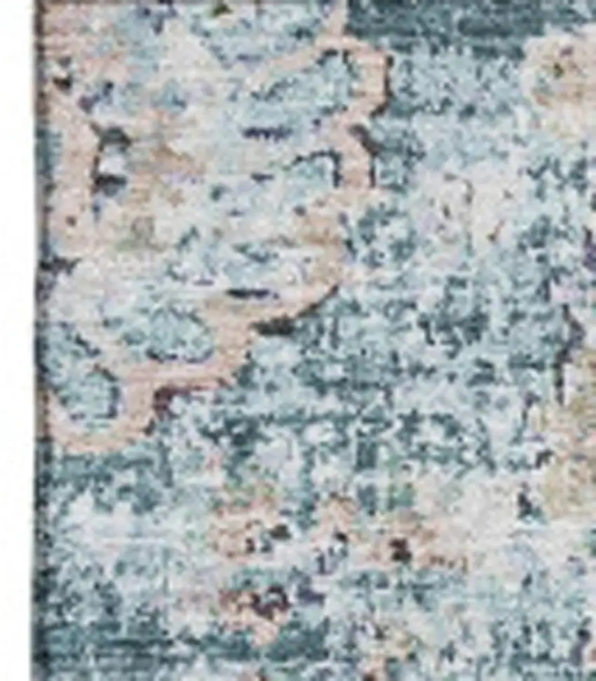 Teal And Beige Floral Washable Area Rug With UV Protection Photo 3