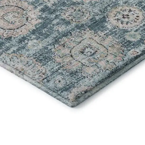 Teal And Beige Floral Washable Area Rug With UV Protection Photo 8