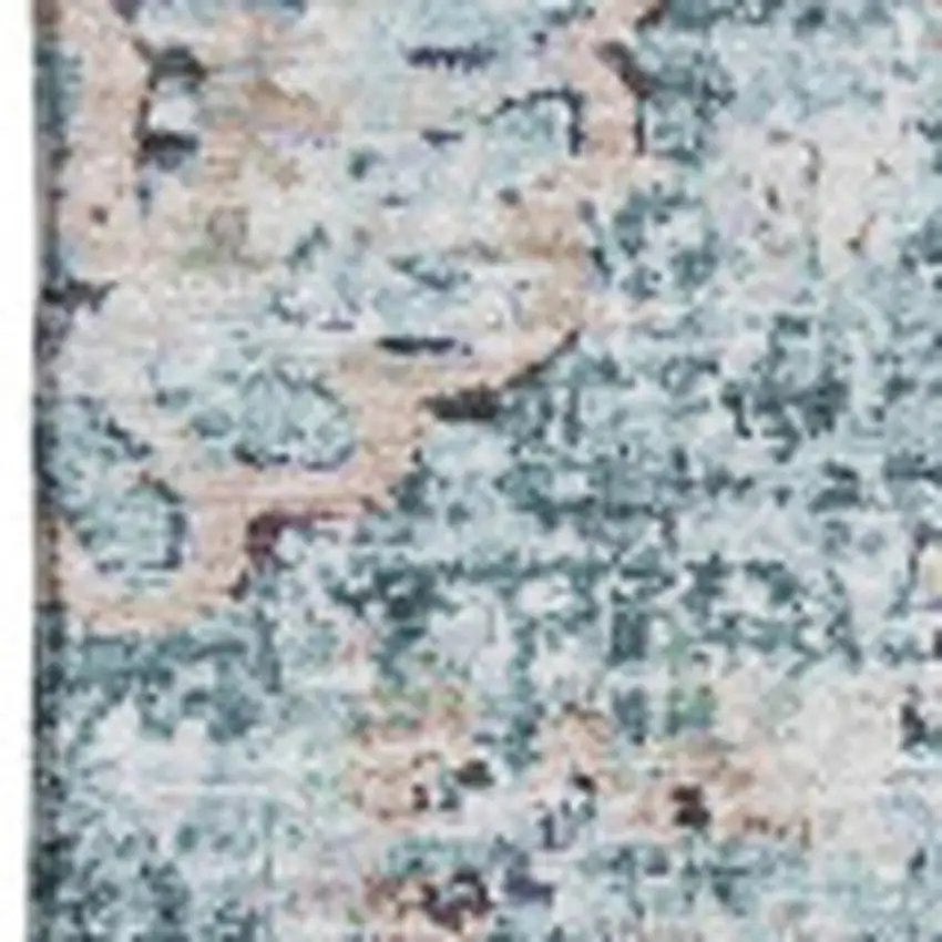 Teal And Beige Floral Washable Area Rug With UV Protection Photo 3