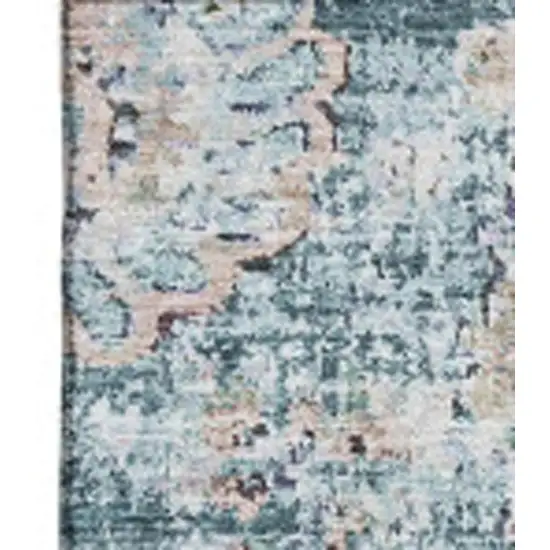 Teal And Beige Floral Washable Area Rug With UV Protection Photo 4