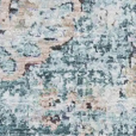 Teal And Beige Floral Washable Area Rug With UV Protection Photo 3