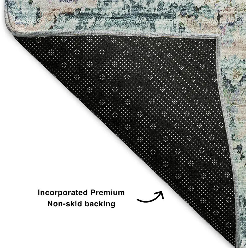 Teal And Beige Floral Washable Area Rug With UV Protection Photo 6