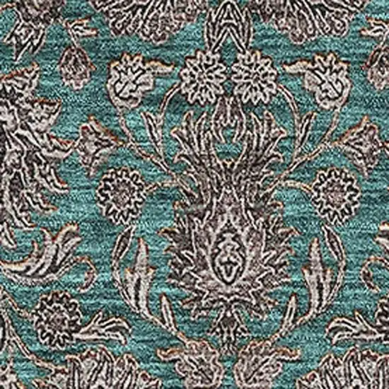 Teal And Beige Floral Washable Area Rug With UV Protection Photo 3