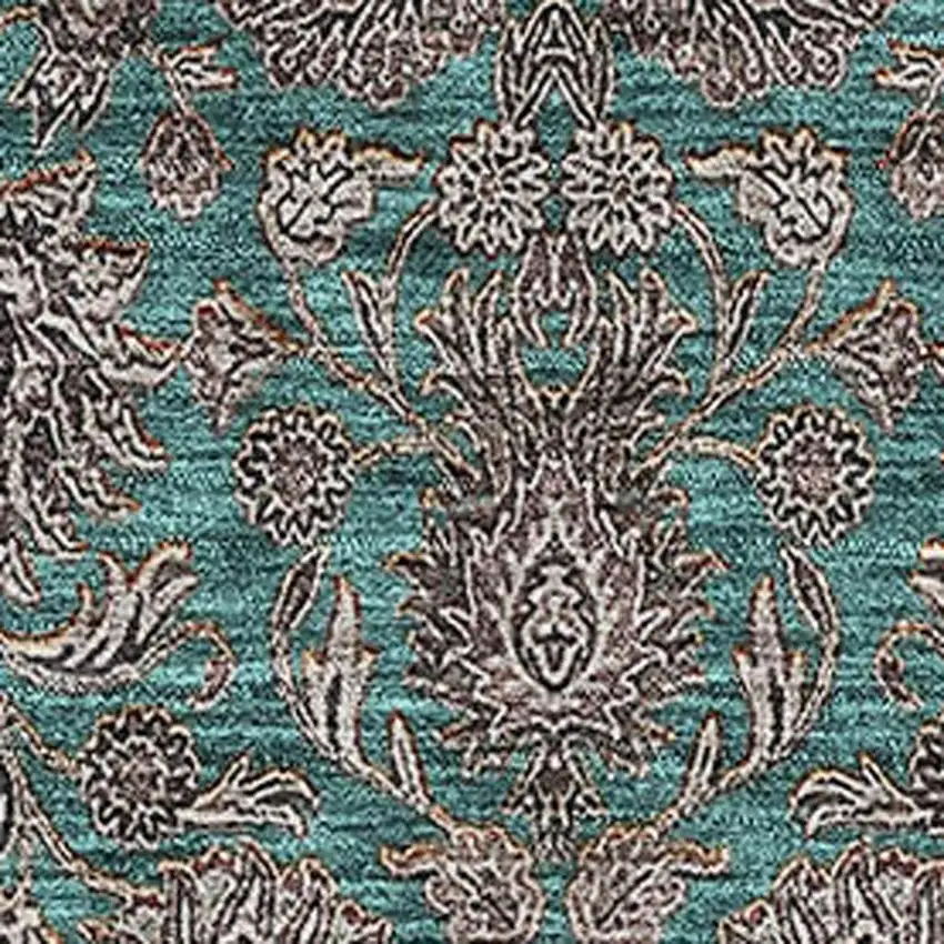 Teal And Beige Floral Washable Area Rug With UV Protection Photo 3