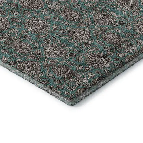 Teal And Beige Floral Washable Area Rug With UV Protection Photo 7