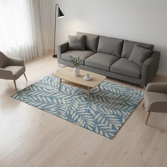 Teal And Beige Floral Washable Area Rug With UV Protection Photo 2