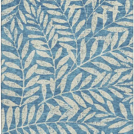 Teal And Beige Floral Washable Area Rug With UV Protection Photo 3