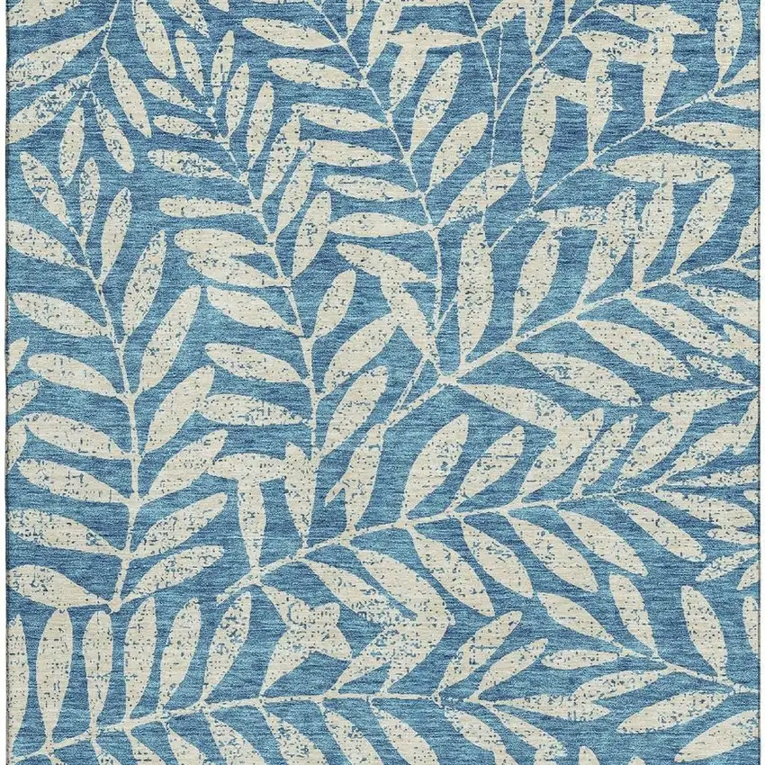 Teal And Beige Floral Washable Area Rug With UV Protection Photo 3