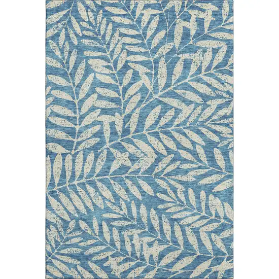 Teal And Beige Floral Washable Area Rug With UV Protection Photo 1