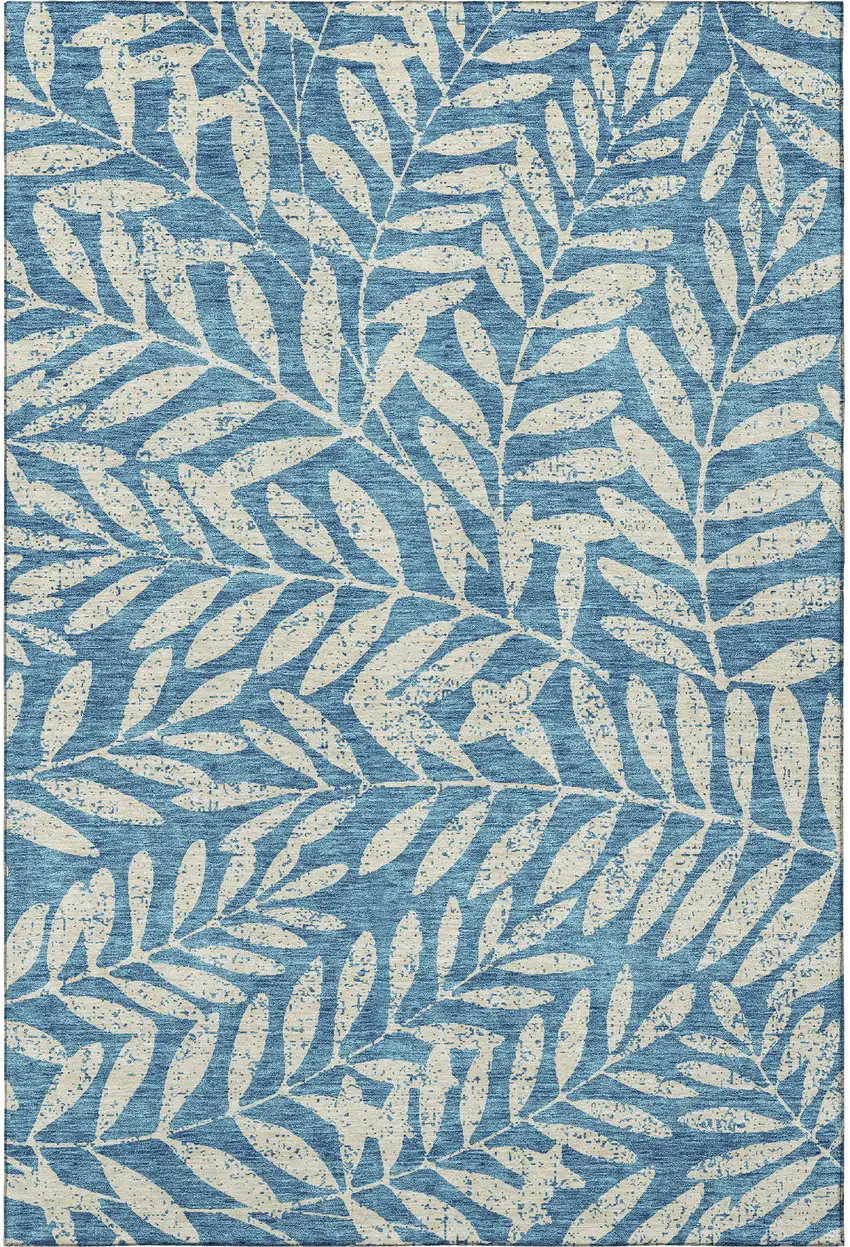 Teal And Beige Floral Washable Area Rug With UV Protection Photo 4