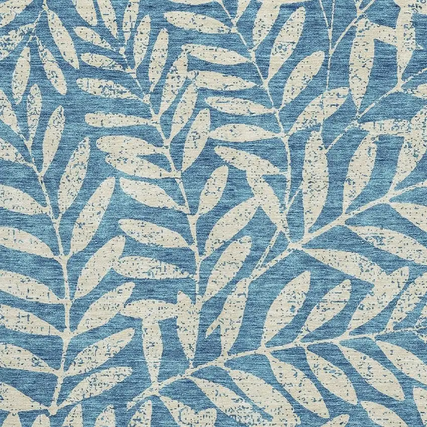 Teal And Beige Floral Washable Area Rug With UV Protection Photo 3