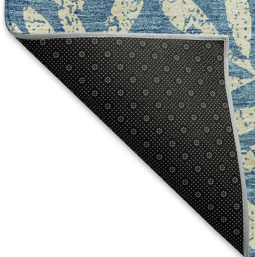 Teal And Beige Floral Washable Area Rug With UV Protection Photo 7