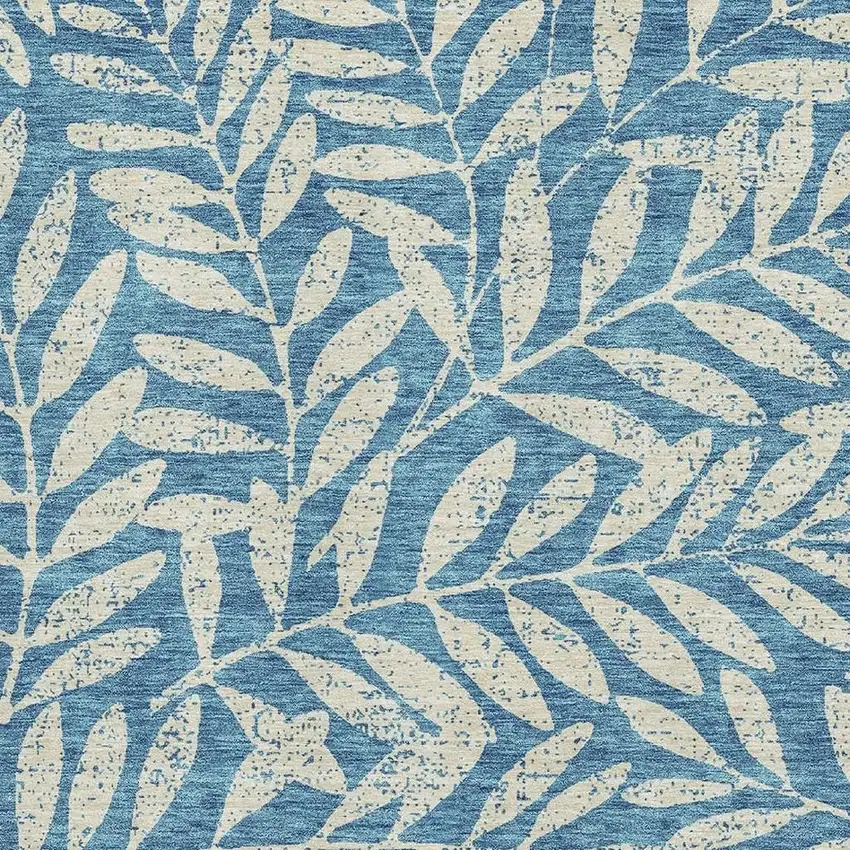 Teal And Beige Floral Washable Area Rug With UV Protection Photo 3