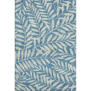 Photo of Teal And Beige Floral Washable Area Rug With UV Protection