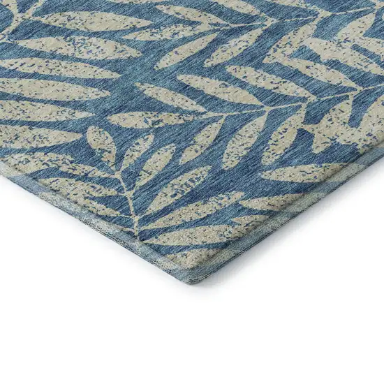 Teal And Beige Floral Washable Area Rug With UV Protection Photo 8