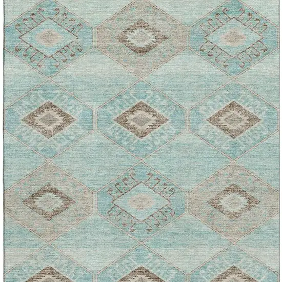 Teal And Beige Geometric Washable Area Rug With UV Protection Photo 4