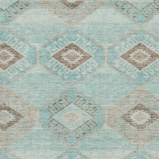 Teal And Beige Geometric Washable Area Rug With UV Protection Photo 3