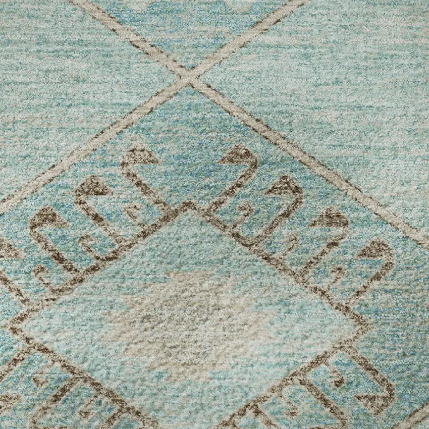 Teal And Beige Geometric Washable Area Rug With UV Protection Photo 9