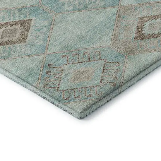 Teal And Beige Geometric Washable Area Rug With UV Protection Photo 7
