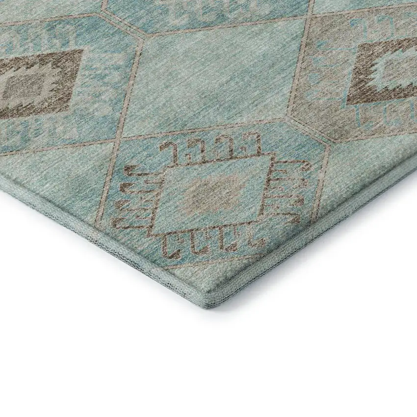 Teal And Beige Geometric Washable Area Rug With UV Protection Photo 7