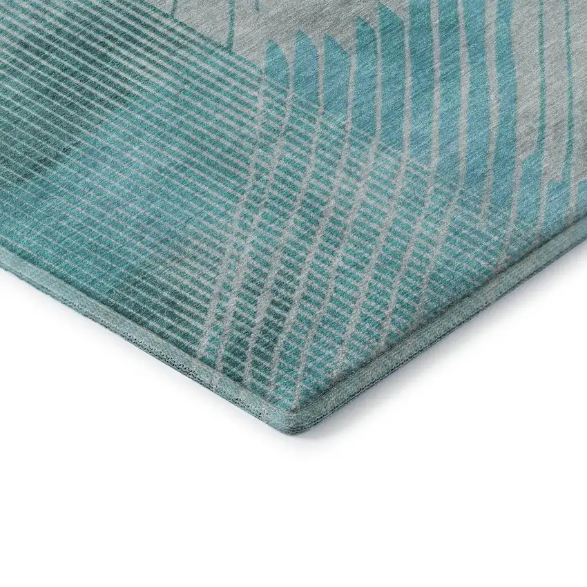 Teal And Beige Geometric Washable Area Rug With UV Protection Photo 9