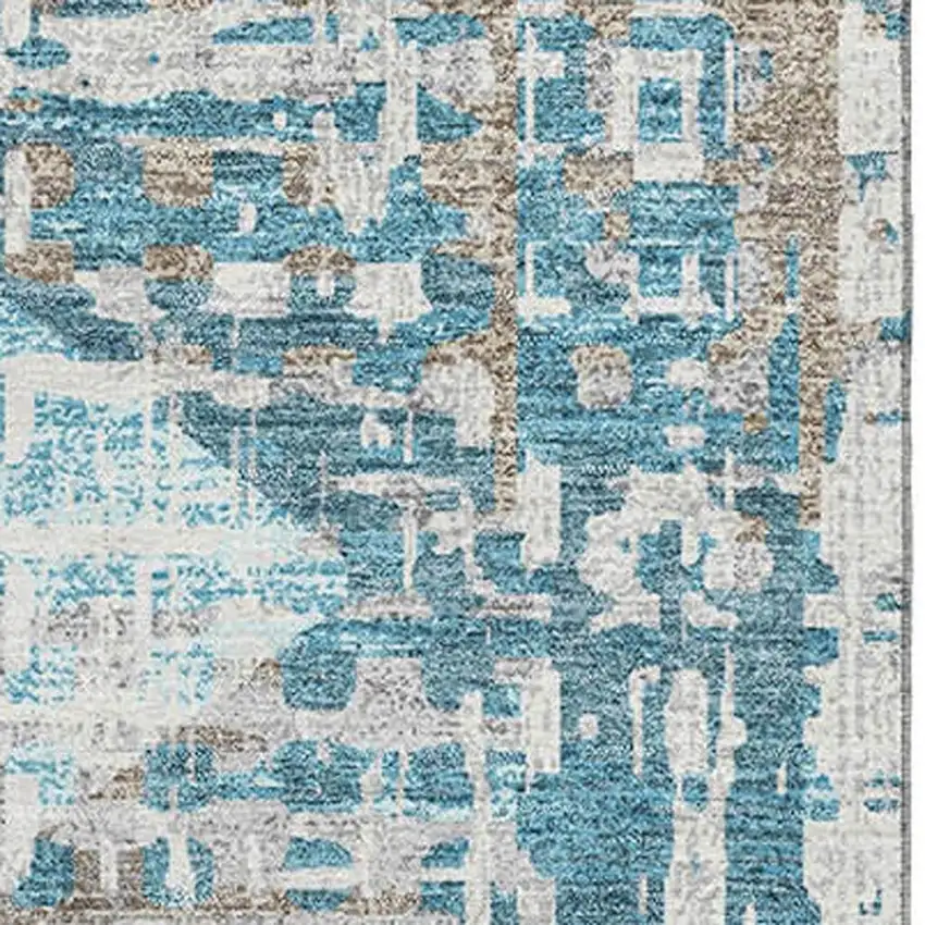 Teal And Beige Geometric Washable Area Rug With UV Protection Photo 3
